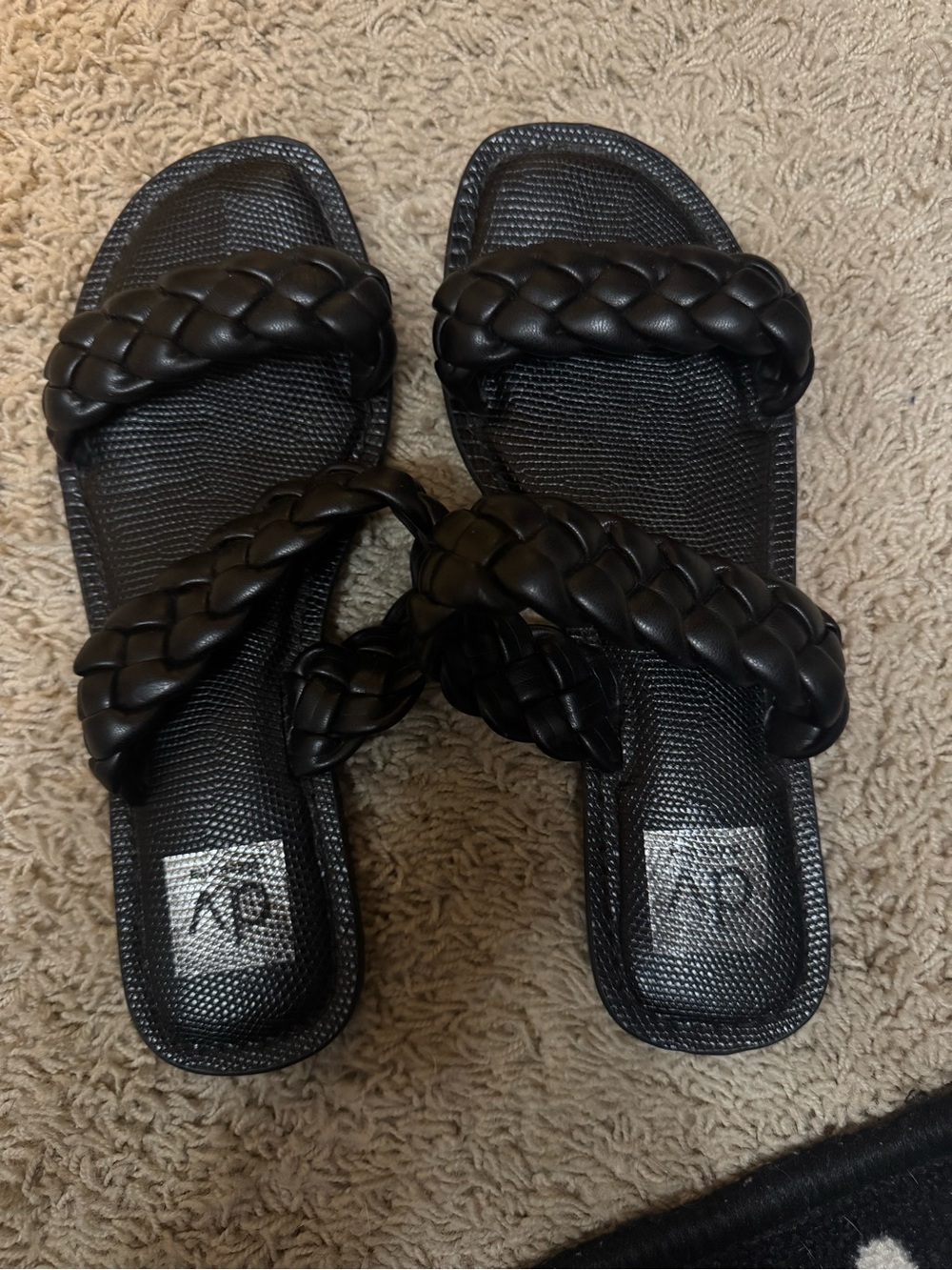 Braided Double-Strap Slide Sandals - Black